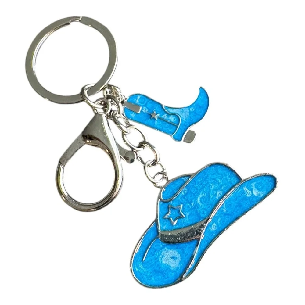 Women's Blue Cowboy Hat Boot Key Chain 3.5